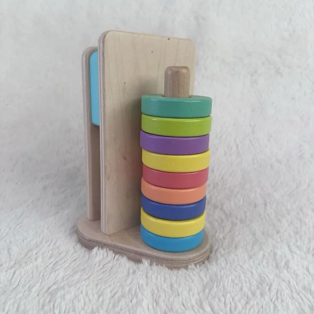 Lovevery Babbler Play Kit Wooden Stack & Slot Baby Toy Ring Drop